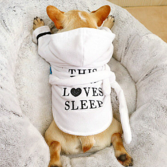 Hooded Pajamas Dog Bathrobe - White Dog Clothing